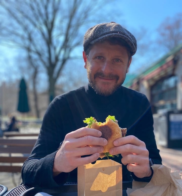 Me, eating a burger in Central Park
